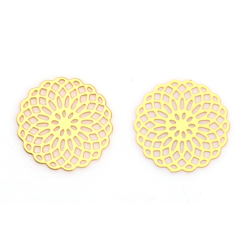 10 PCs Round Flower Hollow Copper Embellishments Gold Color  For DIY Jewelry Making 15mm( 5/8