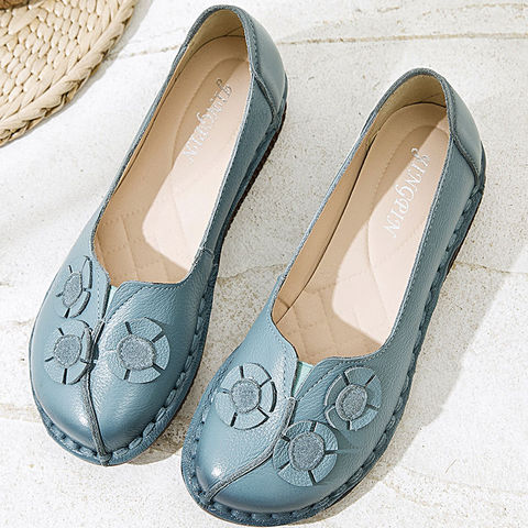 Genuine Leather Flats Women Wide Shoes Soft Pregnant Loafers Autum Woman Slip On Shoes Fashion Lady Retro Loafers Vingtage Flats ► Photo 1/6