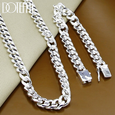 DOTEFFIL 925 Sterling Silver Sideways 10mm 22 inches Chain Square Buckle Necklace 20cm Bracelet  Set For Men Jewelry ► Photo 1/6