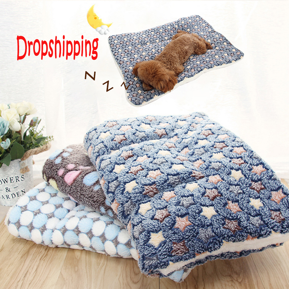 1PC Cute Pet Mat Paw Print Cat Dog Puppy Fleece Warm Soft Blanket Bed Cushion 