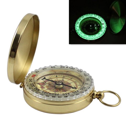 New Outdoor Camping Hiking Compass Portable Pocket Brass Gold Color Copper Compass Navigation with Noctilucence Display ► Photo 1/6