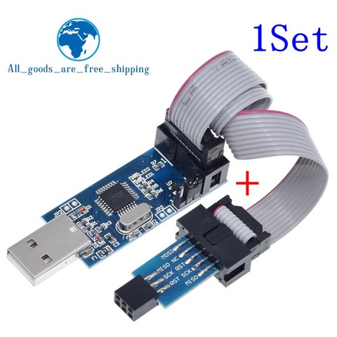 1Set  USBASP USBISP AVR Programmer USB ATMEGA8 ATMEGA128 ATtiny/CAN/PWM 10Pin Wire Module DIY + 10Pin To 6 Pin Adapter Board ► Photo 1/6