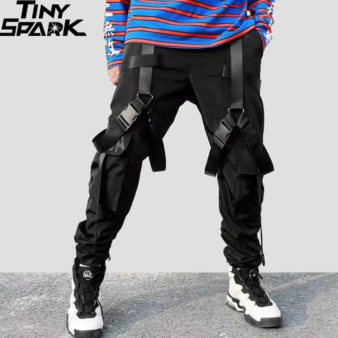 2022 Hip Hop Cargo Pants Pockets Men Streetwear Harajuku Harem Pants Buckle Ribbon Joggers Pants Black HipHop Sweatpants Autumn ► Photo 1/6