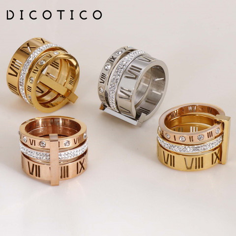 Dicotico Lady Elegant Finger Knuckle Rings Size 5-8 Three Layers Roman Numerals Zircon Rings For Women Bihoux Jewelry ► Photo 1/6