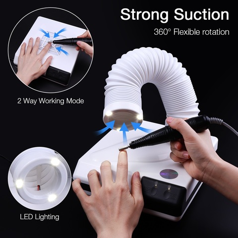 LED Nail Dust Collector 4500RPM Vacuum Cleaner Manicure Nail Suction Dust Cleaner Retractable Elbow Extractor Fan for Manicure ► Photo 1/6