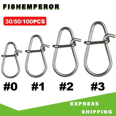 30 or 50 or 100 pcs Stainless Steel Fishing Snaps Fast lock Clips Safety Connector Accessories Tackle For Lures Hooks Clips ► Photo 1/6