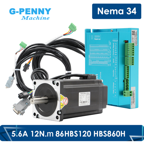 Nema34 12.0Nm closed loop stepper motor kit 86HBS120 + HBS860H stepper motor with encoder 2 phase 5.6A 30-100v servo motor kit ► Photo 1/6