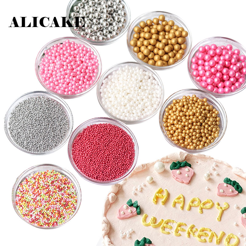 50g 2-14mm Edible Colorful Beads Pearl Sugar Ball Fondant Cake Baking  Sprinkles Gold Ball Wedding Cake Decoration Candy Clay