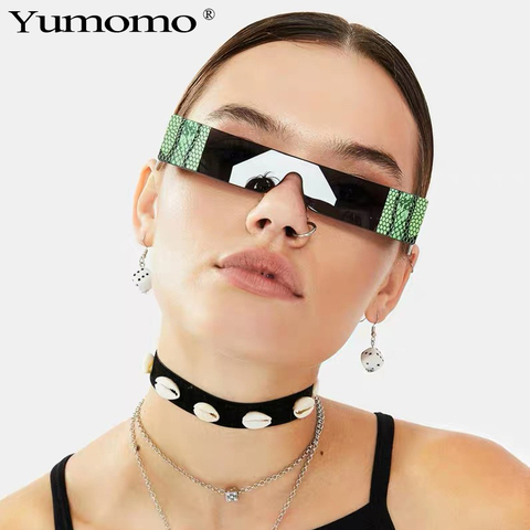 Fashion Snake tattoo Rectangle Small Sunglasses Women Luxury Brand Mirror Silver Black Clear Lens One Piece Punk Men Shades ► Photo 1/6