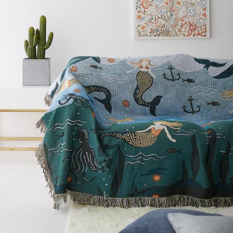 mylb Mermaid Pattern Knitted Sofa Throw Blanket Universal Sofa Cover Decorative For Travel Plane Blanket Living Room decorate ► Photo 1/5