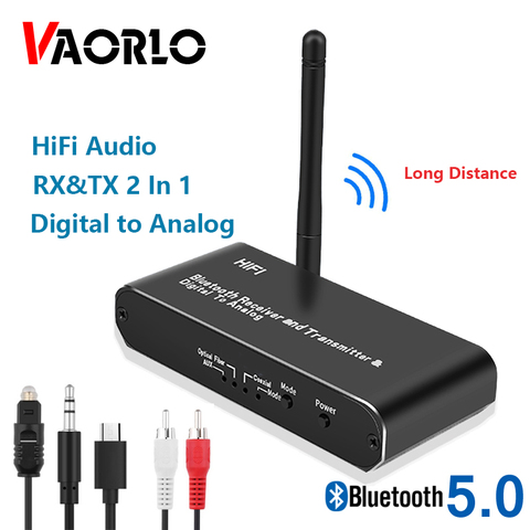 VAORLO HiFi Wireless Bluetooth 5.0 Transmitter Receiver Support Digital To Analog Stereo Music For TV Headphones Converter ► Photo 1/6