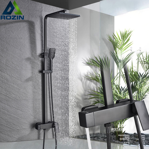 Matte Black Wall Mounted Rainfall Shower Faucet Rotate Watering Can Bath Shower Set Handshower Head Rain Bathroom Mixer Tap ► Photo 1/6