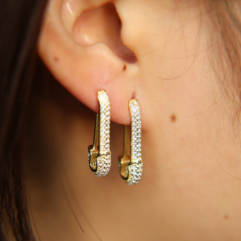 Sparking Bling Unique Earrings Paperclip Safety Pin Star Full Micro Pave CZ Sparking bling European Unique New Earring Jewelry ► Photo 1/6