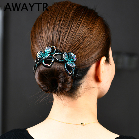 AWAYTR Rhinestone Flower Hair Claws Hair Barrettes Hair Accessories Ponytail Holder Women Crystal Hair Clips Claw Hairpins ► Photo 1/6