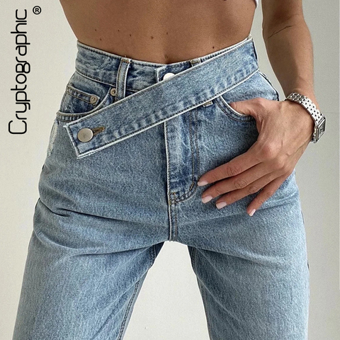 Cryptographic Casual Fashion Straight Denim High Waist Jeans Women Pants Fall Winter 2022 Harajuku Boyfriend Jeans Loose Bottom ► Photo 1/6