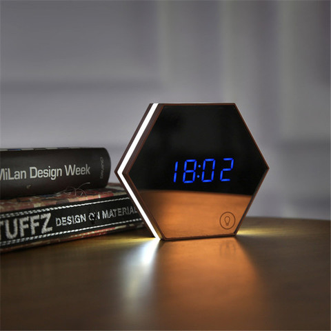 Wall Hanging Clock LED Temperature Display Digital Home Snooze Charging Electronic Mirror Horologe Night Light Smart Alarm Watch ► Photo 1/6