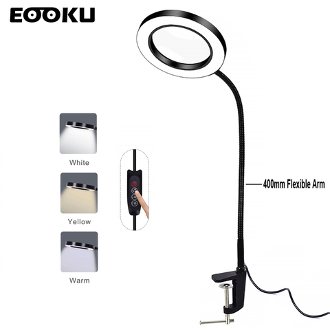 EOOKU Bench Vise USB Table Lamp 3X/5X Magnifying Glass Flexible Desk Light Magnifier LED for Reading Working Lighting ► Photo 1/6
