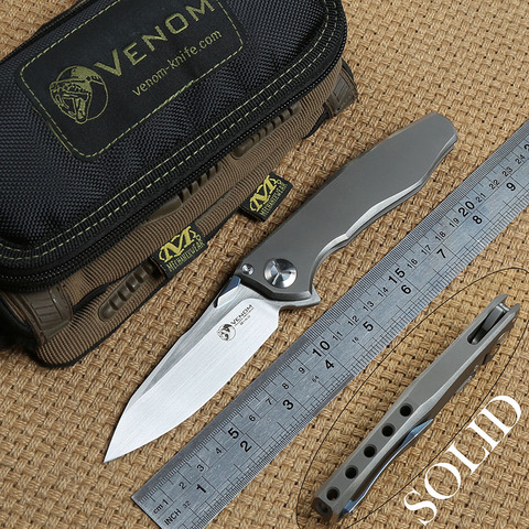 VENOM 4 Wing Kevin John S35VN SOLID Titanium handle Flipper folding knife ceramic ball bearing camping hunting knives EDC tools ► Photo 1/6