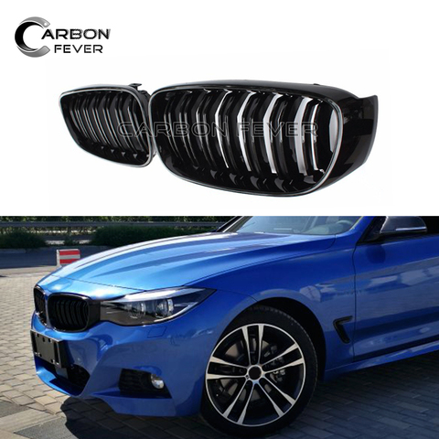 1 Pair Dual-Slat Grill for BMW F34 3 Series Gran Turismo Glossy Black Front Bumper Grille 340i 328i xDrive, Fitment Guaranteed ► Photo 1/5