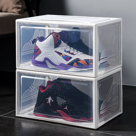 2pcs AJ Sneakers Box Sliding Plastic Shoes Box Stackable Display Cabinet Storage Box Detachable Dustproof AJShoe Rack Organizer ► Photo 1/6