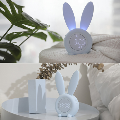 Cute Bunny Ear LED Digital Alarm Clock Electronic USB Sound Control Rabbit Night Lamp Desk Clock Home Decoration ► Photo 1/6