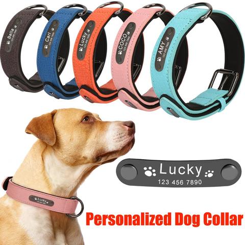 Custom Large Big Dog Collar Leather Personalized Small Collar for Dogs ID Tag Engraved Name Leather Dog Collar French Bulldog ► Photo 1/6