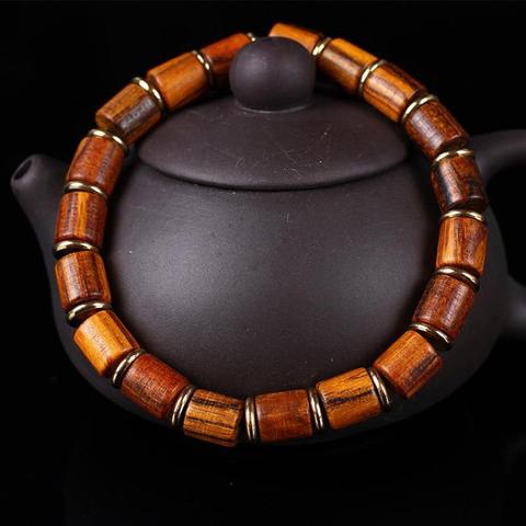 Genuine Natural Nanmu Wooden Beaded Bracelet Men Handmade Tibetan Buddha Hand String Barrel Rosary Prayer Beads Bracelet ► Photo 1/6