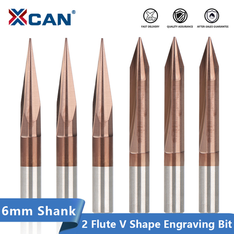 XCAN CNC Engraving Bit 6mm Shank V Shape Carbide End Mill TiCN Coated 2 Flute Milling Cutter Carving Bit Router Bit ► Photo 1/6