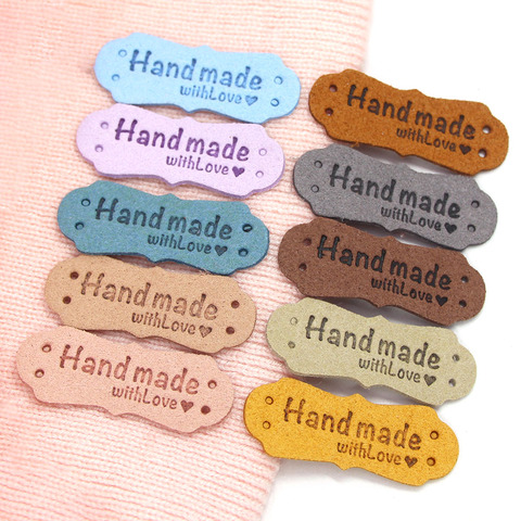 20Pcs PU Leather Labels Tags For Handmade DIY Hats Bags Hand Made With Love Label For Clothes Sewing Tags Garment Accessories ► Photo 1/6