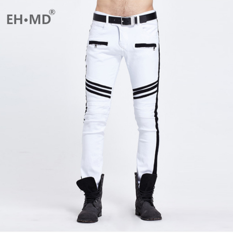 EH·MD® 2022 New Jeans Men Black and White Folding Oversize European and American Zipper Decorative Denim Feet Pants Slim Fit ► Photo 1/6