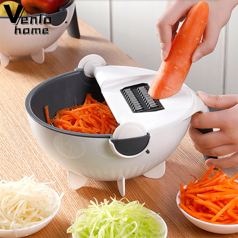 Multifunctional Vegetable Slicer 9 In 1 Rotate Vegetable Cutter With Drain Basket Fruit Shredder Grater Slicer Kitchen Gadget Se ► Photo 1/6