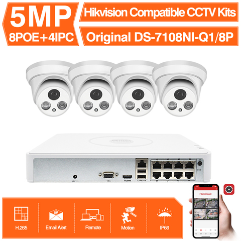 Hikvision Compatible Kits 4PCS 5MP POE IP Camera ColorVu & Hikvision 8CH POE NVR DS-7108NI-Q1/8P DIY Video Security CCTV System ► Photo 1/6
