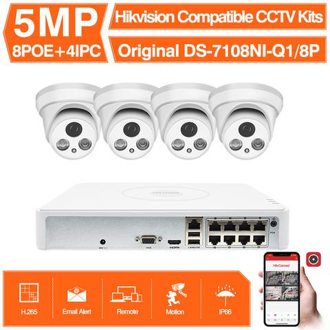 Hikvision Compatible Kits 4PCS 5MP POE IP Camera ColorVu & Hikvision 8CH POE NVR DS-7108NI-Q1/8P DIY Video Security CCTV System ► Photo 1/6