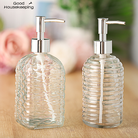 450ml Glass Vintage Manual Pressure Liquid Soap Dispenser Bathroom Sink Accessory Large Capacity Non-Slip White Silver Color ► Photo 1/6