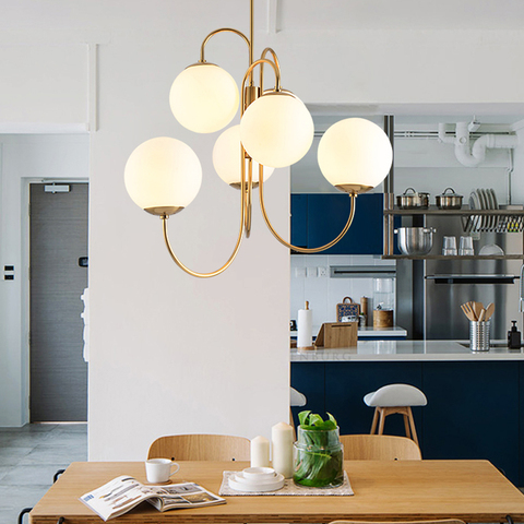 loft chandelier 6 head milk white glass ball chandelier for restaurant bar cafe dining kitchen interior lighting home ► Photo 1/5