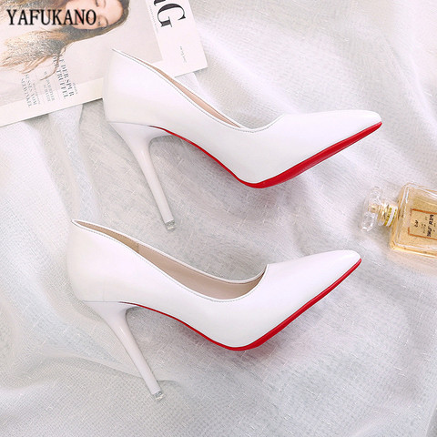 Fashion Red Sole Pumps Stiletto Sexy Pointed Toe Patent Leather Female Work Shoe White Wedding Party High Heels Sexy Woman Shoes ► Photo 1/6