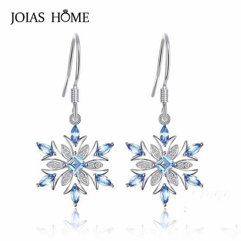 JoiasHome 925 Sterling Silver Earrings Korean Light Blue Topaz Snowflake Earrings Classicparty Gift Wholesale ► Photo 1/6