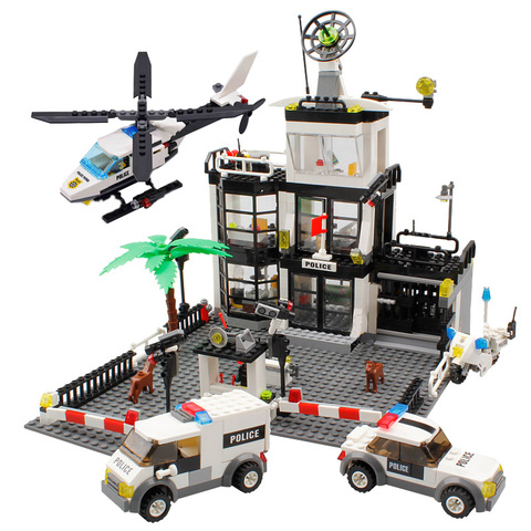 KAZI City Police Station Helicopter Boat Truck Technic Car Building Blocks Mini Bricks Figure Toys For Children Boys ► Photo 1/5