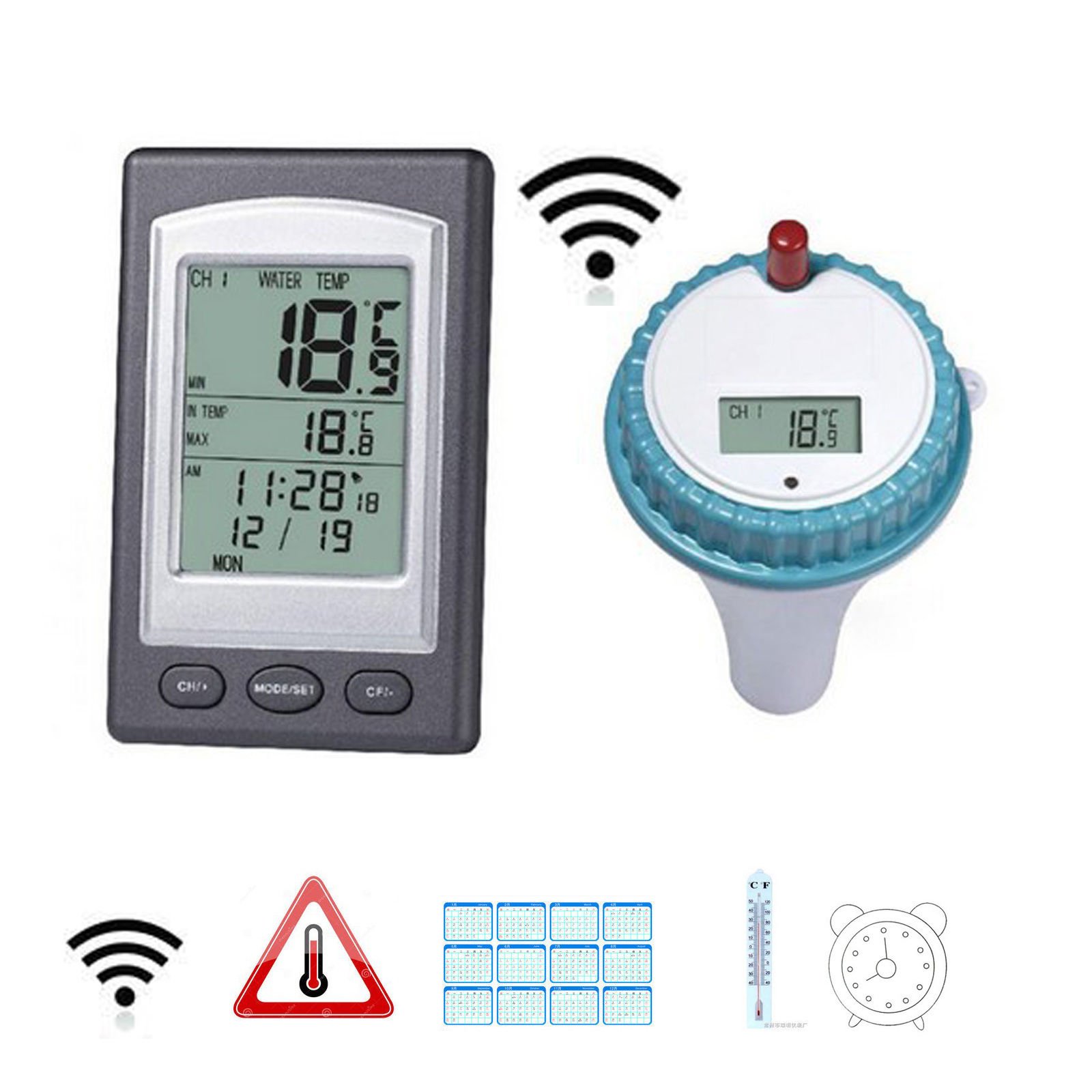 Floating Digital Pool Thermometer Wireless Outdoor Pool Thermometer  Swimming Pool Bath Water Spas Aquariums Remote Time Clock - AliExpress