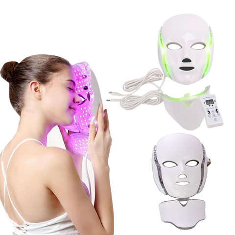 LED Facial Mask With Neck Skin Rejuvenation Face Care Beauty Reduce Acne Wrinkle Therapy Whitening Freckless 3 7 Colors Light ► Photo 1/6