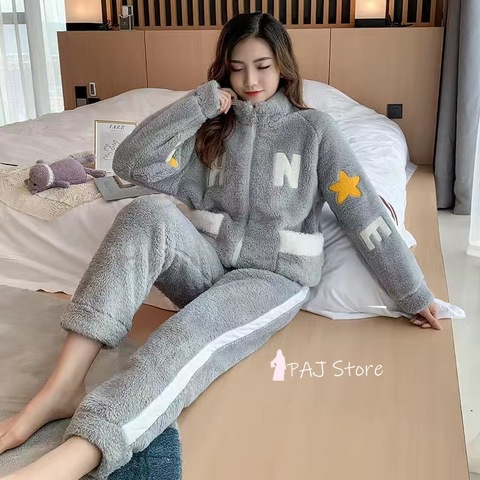 5xl Plus Large Size Pajamas Winter Hoodies Flannel for Women Fat Cute Pajamas Velvet 2 Pieces Sleepwear Sweatshirt Warm Homewear ► Photo 1/6