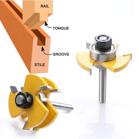 Krachtige 6mm Shank 2 Bit Tongue Groove Router Bit Set Wood Milling Cutter Flooring Knife ► Photo 1/5