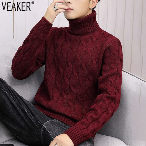 2022 New Men's Thick Turtleneck Sweater Pullovers Male Autumn Winter Solid Color High Neck Knitted Sweaters Knitwear M-3XL ► Photo 1/6