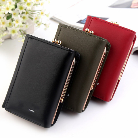 Wallet Women 2022 Lady Short Women Wallets Black Red Color Mini Money Purses Small Fold PU Leather Female Coin Purse Card Holder ► Photo 1/1