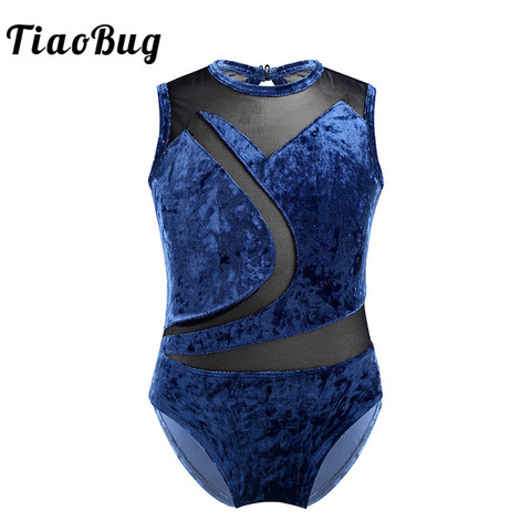 Kids Dancewear Sleeveless Soft Comfortable Pleuche Mesh Splice Professional Ballet Gymnastics Leotards for Girls Dance Costume ► Photo 1/6