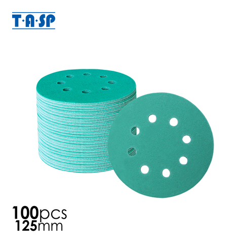 TASP 100pcs 125mm Wet and Dry Sandpaper 5'' Waterproof 8 Hole Anti Clog Sanding Discs 60-400 Grit Hook & Loop Film Backing ► Photo 1/6