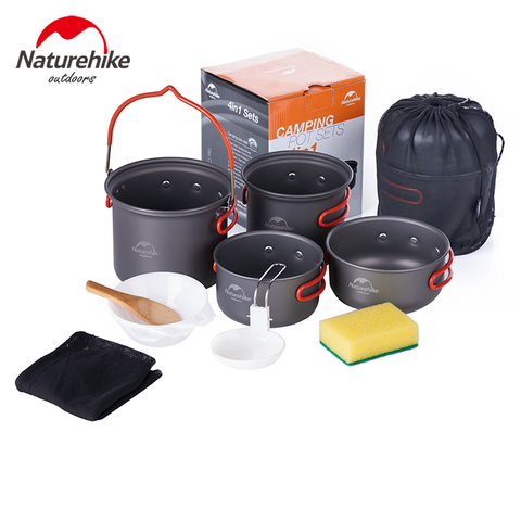 Naturehike Camping Ultralight Backpacking Aluminum Cookware Tableware Portable Kitchen Utensils Cooking Utensils Pot Pan Set ► Photo 1/6