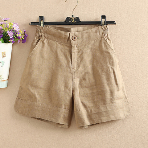 Women Summer Fashion Korea Style Solid Color Wide Leg High Quality Cotton Linen Short Office Lady Casual Loose Harajuku Shorts ► Photo 1/5