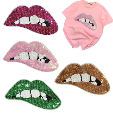 Personality Big Sexy Lips Sequin Patch Iron on Patches for Clothing Heat Transfer for T-shirt Badges Applications DIY Appliques ► Photo 1/6