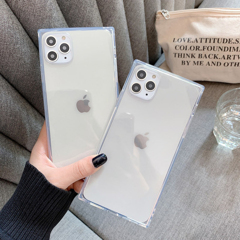 Square Design Phone Case For iPhone 12 Mini 12 11 Pro X XR XS Max 6 6s 7 8 Plus Fashion Candy Color Clear Soft TPU Phone Case ► Photo 1/6